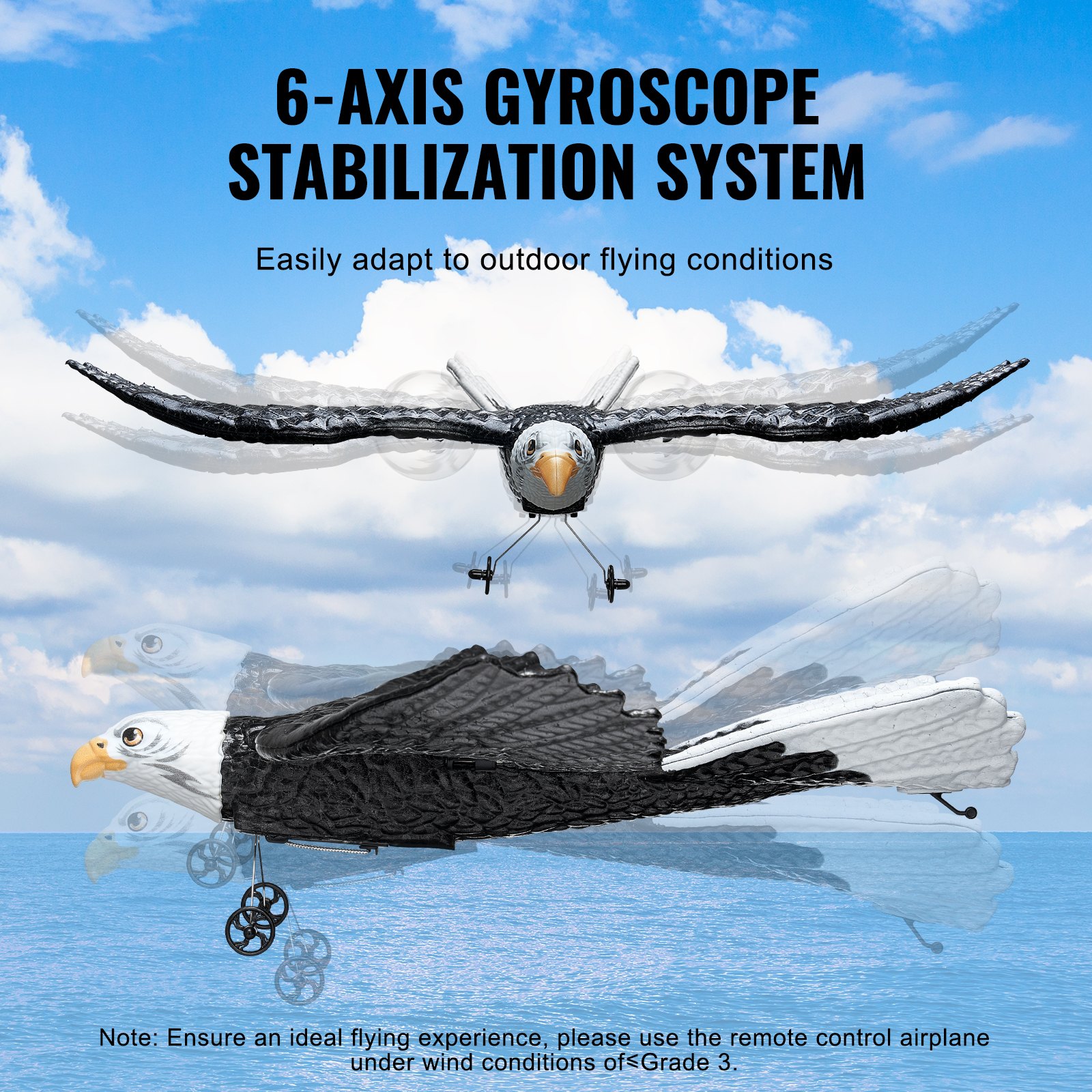 VEVOR RC-vliegtuig, 2,4 GHz 2-kanaals afstandsbedieningsvliegtuig met 6-assige gyrostabilisator, klaar om te vliegen Eagle-vliegtuigspeelgoed met 2 batterijen, gemakkelijk te vliegen RC-zweefvliegtuig voor volwassenen, kinderen, beginners, jongens en meisjes