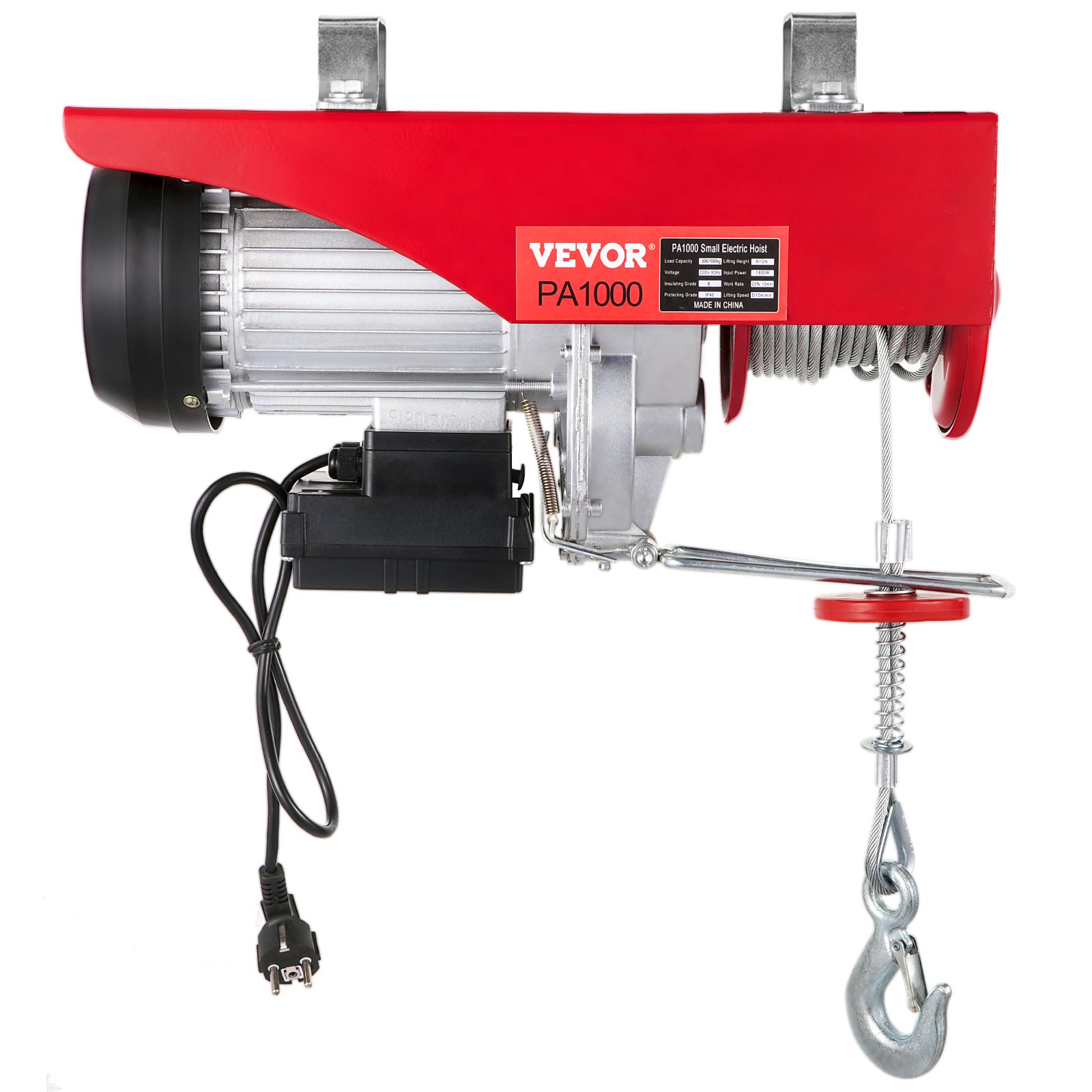 VEVOR Elektrische Kabeltakel Hoist 500kg/1000kg 1800W Elektrische Lier met Draadloze Afstandsbediening Electric Hoist Crane Elektrische Takel Winch