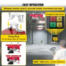 VEVOR Elektrische Kabeltakel 200kg/400kg 850W Electric Hoist met Draadloze Afstandsbediening Elektrische Takel Kraan 12m/min Elektrische Takel Lier