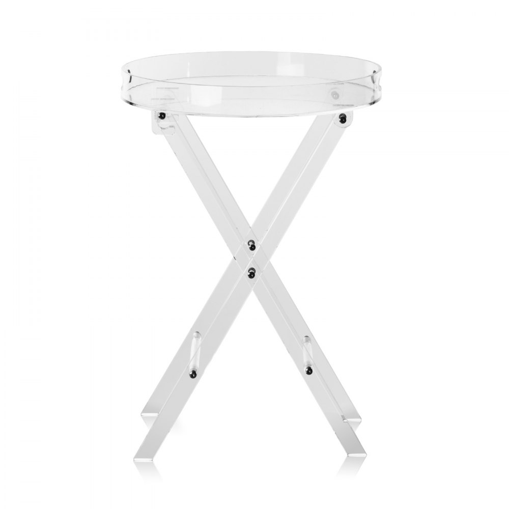 VEVOR Opvouwbare tafel van acryl met dienblad φ40 x 58 cm, bijzettafel van acryl met opvouwbare X-poot, bijzettafel van acryl voor koffie, drankjes, eten, snacks, salontafel voor woonkamer, slaapkamer etc.