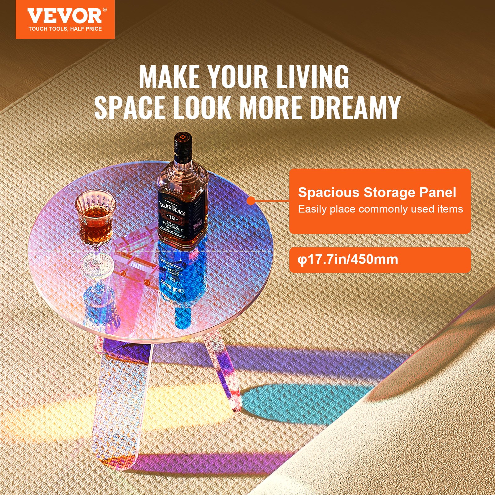 VEVOR Acryl Bijzettafel φ45 x 48 cm, Kleurrijke Acryl Bijzettafel Bartafel Gemakkelijk Schoon te Maken, Acryl Salontafel voor Koffie, Drankjes, Eten, Snacks, Salontafel voor Woonkamer, Slaapkamer etc.