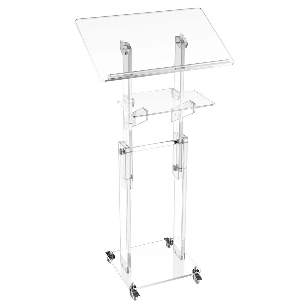VEVOR Acryl Lessenaar, in hoogte verstelbaar 1090–1178 mm, transparant, staand bureau voor klaslokalen, kerken, evenementen, presentatiestandaard met een kantelhoek van 70–180°, leesoppervlak, opbergplank