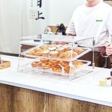 VEVOR 2 Tier Pastry Display Cabinet, Commercial Trays 510x350x35mm Bakery Display Cabinet, Acrylic Display Cabinet with Back Door Access and Removable Shelves, for Donut Bagels, Cakes, Cookies etc.