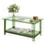 VEVOR Acrylic Coffee Table, 2 Tiers Center Table with Storage Shelf, Modern Rectangle Acrylic Coffee Desk, Ideal for Dining Room, Kitchen Island, Restaurant, Office, 50 x 80 x 40 cm (Green)