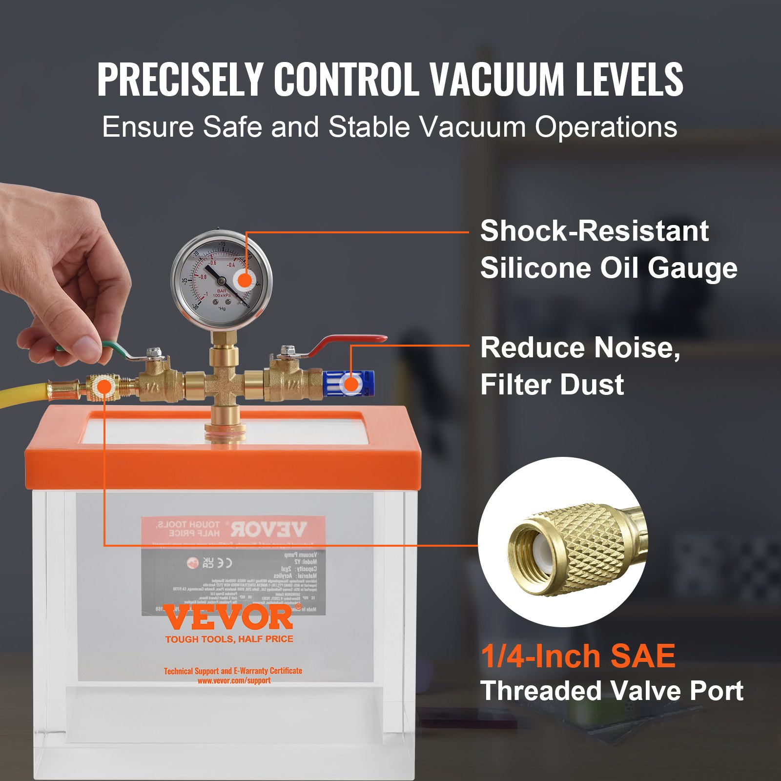 VEVOR 2 Gallon vacuümkamer, verbeterde multifunctionele acryl vacuümontgassingskamer, transparante vacuümkamer, voor harsontgassing, silicagelontgassing, gipsontgassing en vacuümextractie