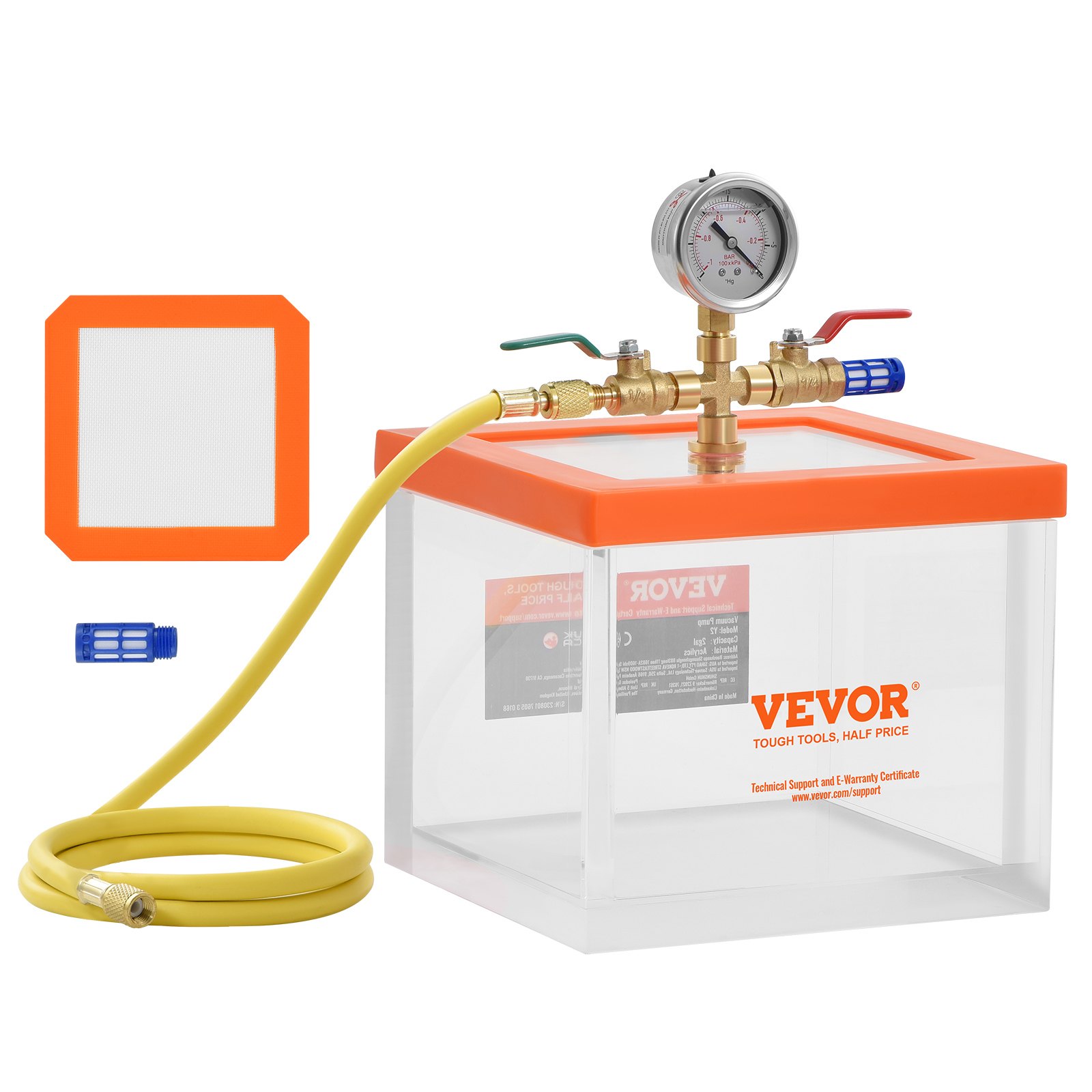 VEVOR 2 Gallon vacuümkamer, verbeterde multifunctionele acryl vacuümontgassingskamer, transparante vacuümkamer, voor harsontgassing, silicagelontgassing, gipsontgassing en vacuümextractie
