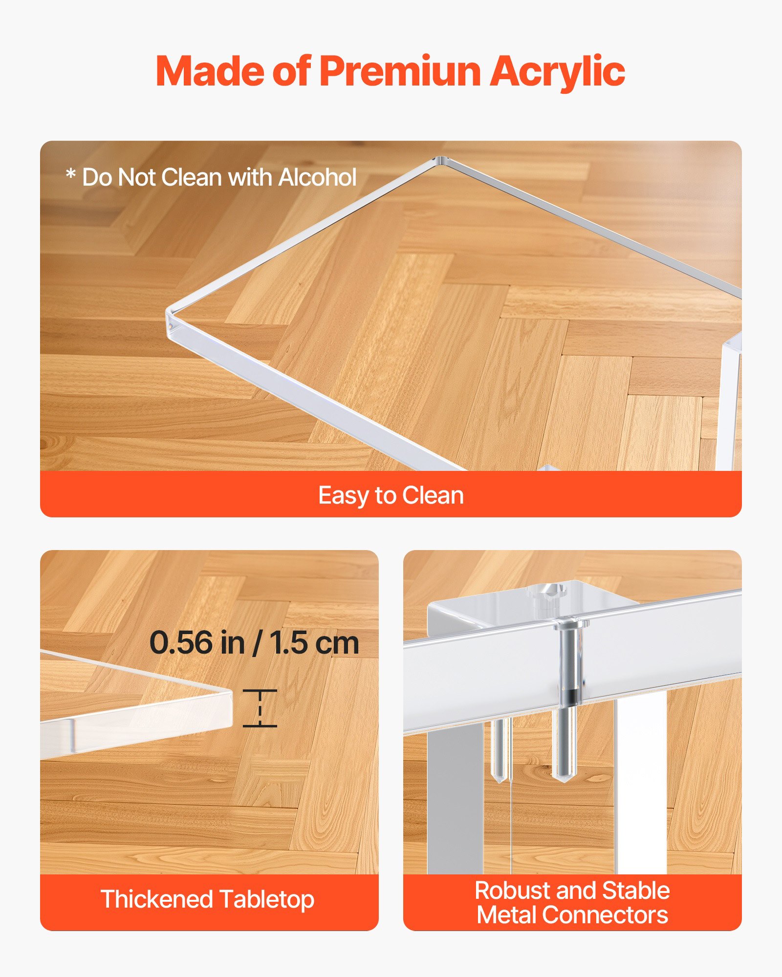 VEVOR Consoletafel, Acryl Bijzettafel met 2 Niveaus en Open Opbergruimte eronder, Moderne Rechthoekige Bijzettafel, Transparante Entreetafel voor Hal, 19,3 x 100 x 80 cm (Doorzichtig)