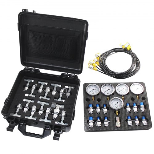 VEVOR Hydraulische Druktestset 10/100/250/400/600Bar Hydraulische Druktestkit 7 KG Hydraulisch Tester Gemaakt van Hoogwaardig 304 Roestvrij Staal en Koper met 13 Testkoppelingen en 14 T-connectoren