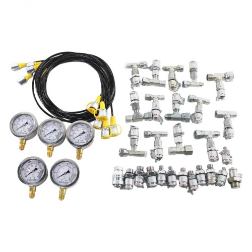 VEVOR Hydraulische Druktestset 10/100/250/400/600Bar Hydraulische Druktestkit 7 KG Hydraulisch Tester Gemaakt van Hoogwaardig 304 Roestvrij Staal en Koper met 13 Testkoppelingen en 14 T-connectoren