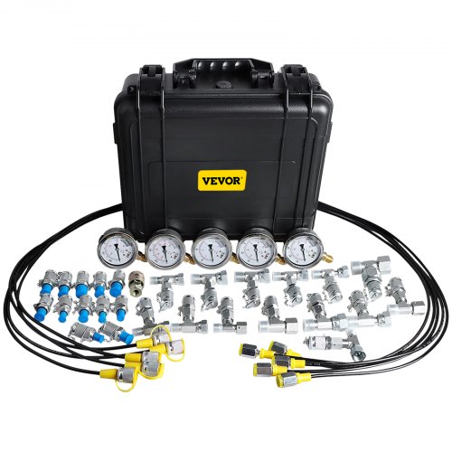 VEVOR Hydraulische Druktestset 10/100/250/400/600Bar Hydraulische Druktestkit 7 KG Hydraulisch Tester Gemaakt van Hoogwaardig 304 Roestvrij Staal en Koper met 13 Testkoppelingen en 14 T-connectoren
