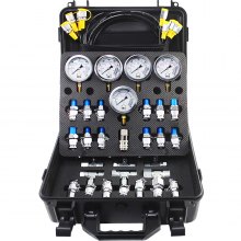 VEVOR Hydraulic Pressure Test Kit, 10/100/250/400/600bar, 5 Gauges 13 Test Couplings 14 Tee Connectors 5 Test Hoses, Hydraulic Gauge Kit with Sturdy Carrying Case, for Excavator Construction Machinery