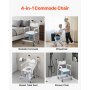 VEVOR Bedside Commode Chair with Wheels, 350 lbs Capacity, 4-in-1 Portable Toilet and Raised Toilet Seat with Padded Seat/Backrest/Flip-up Footrest, Detachable 5L Bucket, Shower Wheelchair for Seniors
