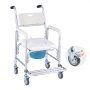 VEVOR Bedside Commode Chair with Wheels, 350 lbs Capacity, 4-in-1 Portable Toilet and Raised Toilet Seat with Padded Seat/Backrest/Flip-up Footrest, Detachable 5L Bucket, Shower Wheelchair for Seniors