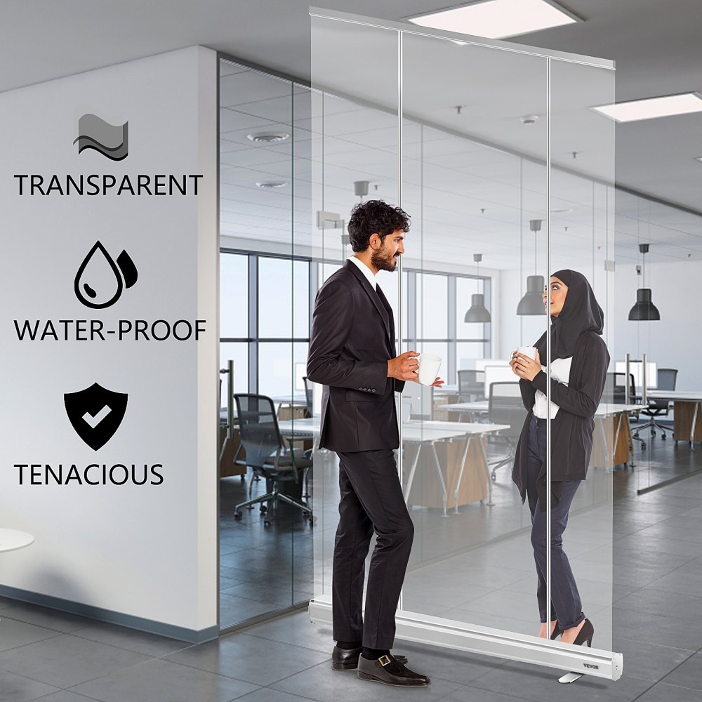 VEVOR Floor Standing Sneeze Guard, 48"x80" Roll Up Banner Stand, Portable Pull-Out Standing Divider, Stand Roll Up Banner for Cafe, Office, Cashier, Store, Restaurant, Classroom and Receptionist