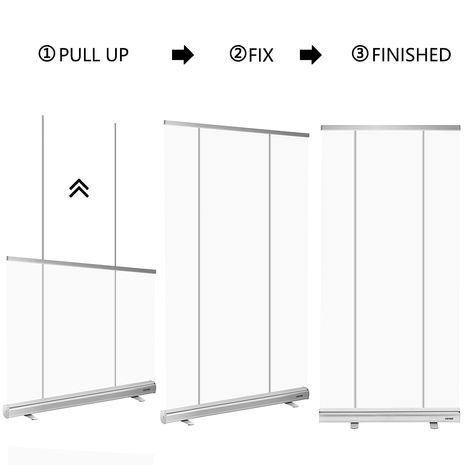 VEVOR Floor Standing Sneeze Guard, 48"x80" Roll Up Banner Stand, Portable Pull-Out Standing Divider, Stand Roll Up Banner for Cafe, Office, Cashier, Store, Restaurant, Classroom and Receptionist