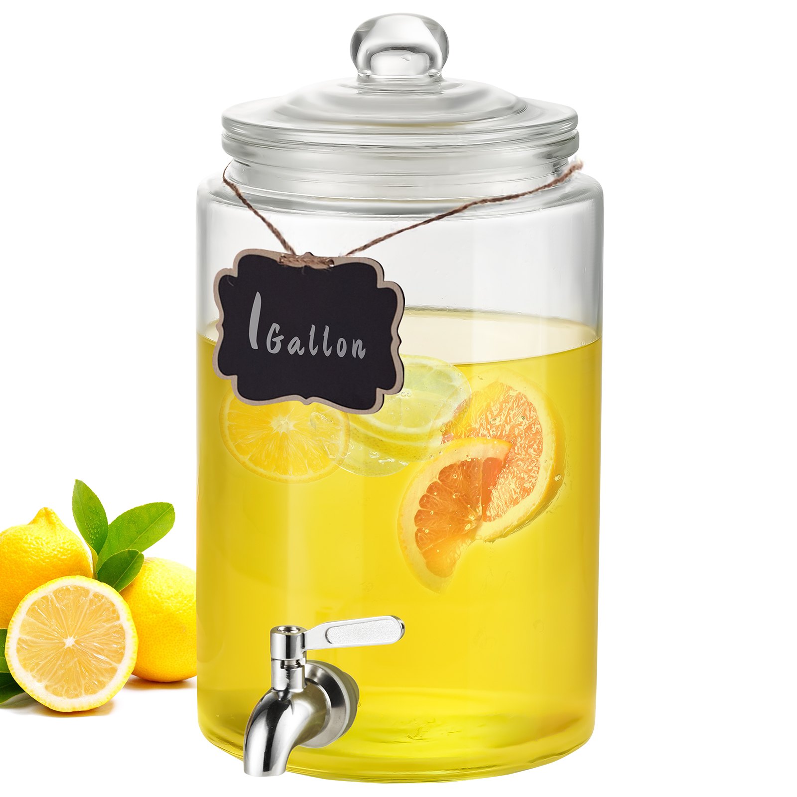 VEVOR Beverage Dispenser, 1 Gallon Drink Dispensers for Parties, Glass Juice Dispenser with Stainless Steel Spigot, Iced Tea Lemonade Juice Water Dispenser, for Restaurants, Hotels, Parties