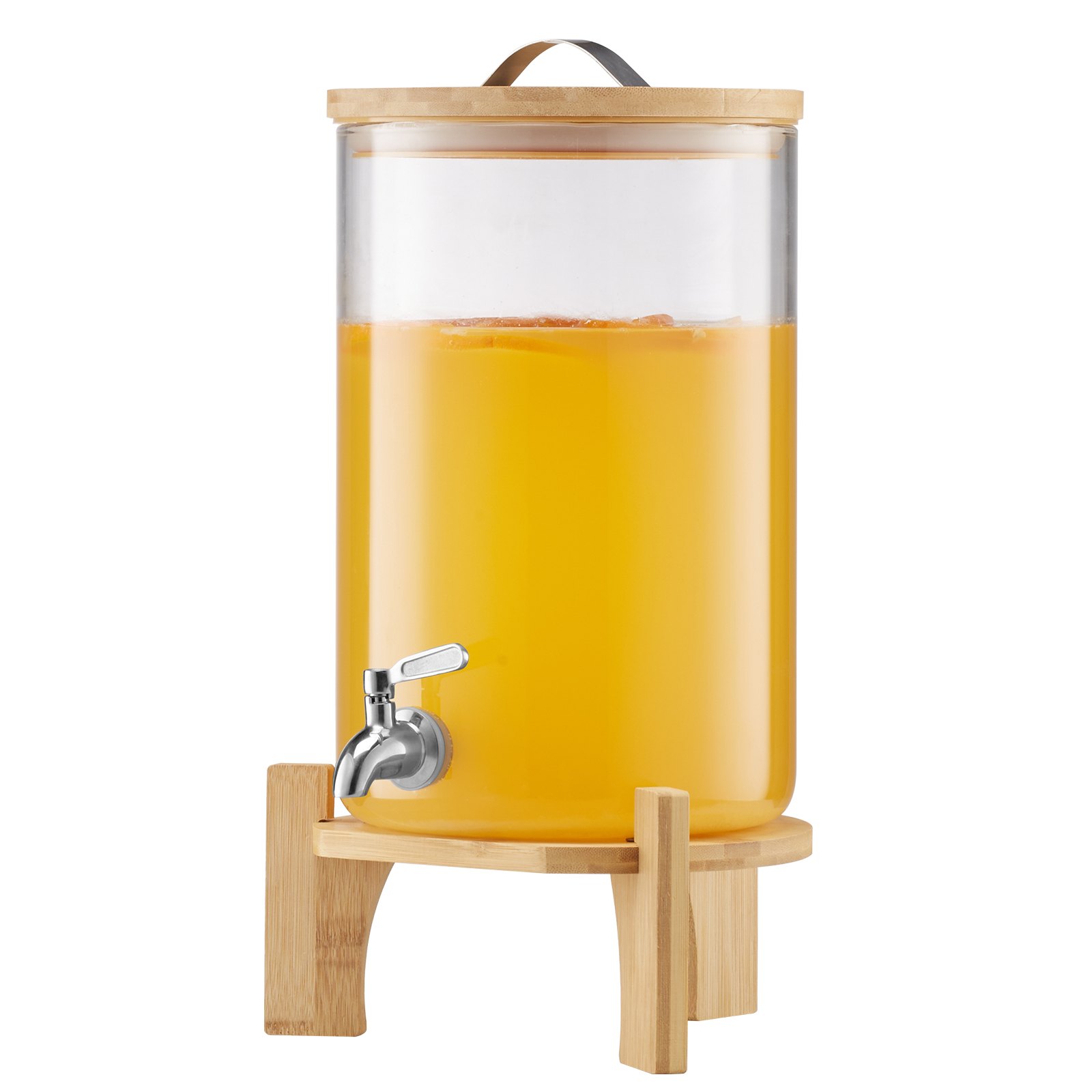 VEVOR Drankdispenser (1 x 8 L) voor Feesten Sapdispenser (gemaakt van glas) met druppelvrije kraan en houten standaard, waterdispenser voor restaurants en feesten, limonade, ijsthee en zelfgemaakte drankendispenser