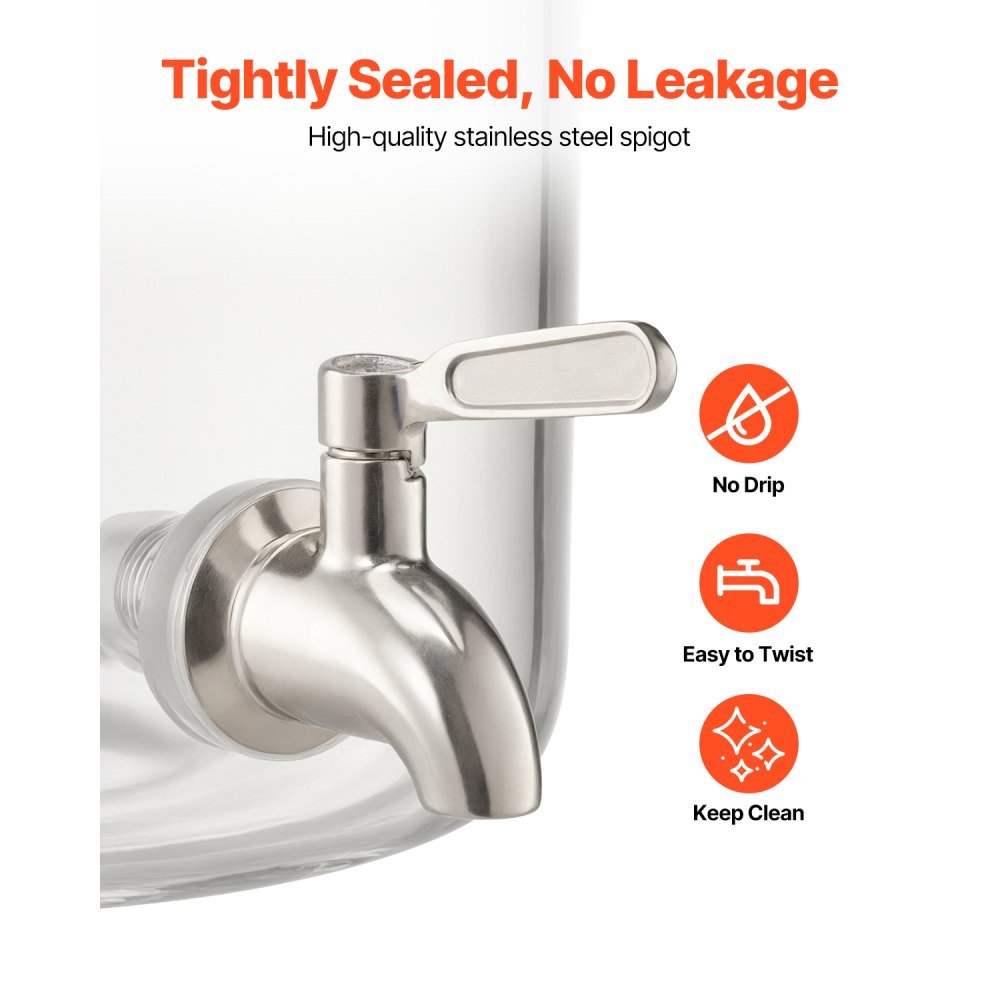 VEVOR Beverage Dispenser, 13L Drink Dispensers for Parties, Glass Juice Dispenser with Wood Stand, Stainless Steel Spigot, Iced Tea Lemonade Juice Water Dispensers for Parties