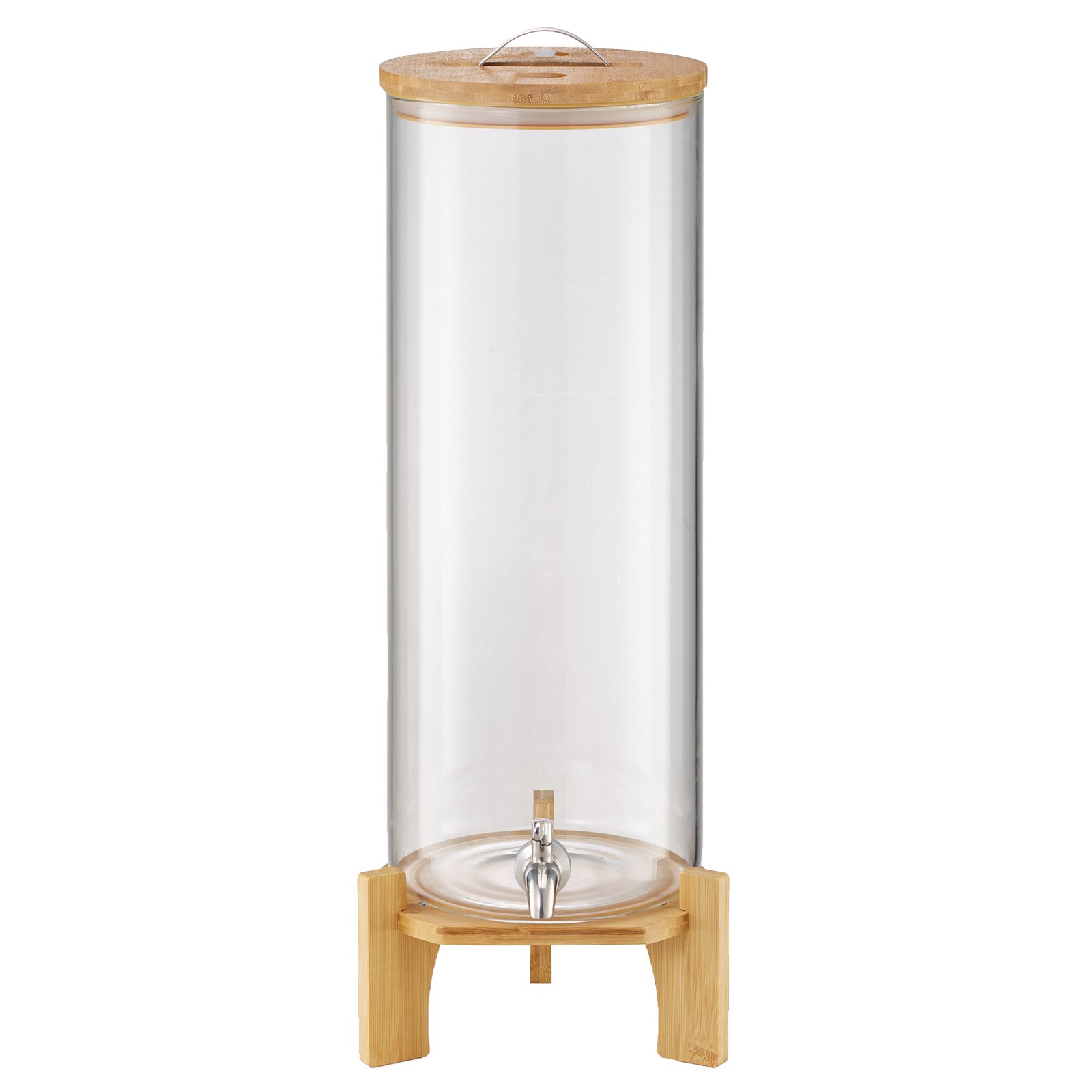 VEVOR Beverage Dispenser, 13L Drink Dispensers for Parties, Glass Juice Dispenser with Wood Stand, Stainless Steel Spigot, Iced Tea Lemonade Juice Water Dispensers for Parties