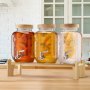 VEVOR Beverage Dispenser, 3 Pack 3.8L Drink Dispensers for Parties, Glass Juice Dispenser with Wood Stand, Stainless Steel Spigot, Infuser, Iced Tea Lemonade Juice Water Dispensers for Parties