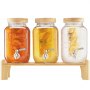 VEVOR Beverage Dispenser, 3 Pack 3.8L Drink Dispensers for Parties, Glass Juice Dispenser with Wood Stand, Stainless Steel Spigot, Infuser, Iced Tea Lemonade Juice Water Dispensers for Parties