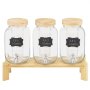 VEVOR Beverage Dispenser, 3 Pack 3.8L Drink Dispensers for Parties, Glass Juice Dispenser with Wood Stand, Stainless Steel Spigot, Infuser, Iced Tea Lemonade Juice Water Dispensers for Parties