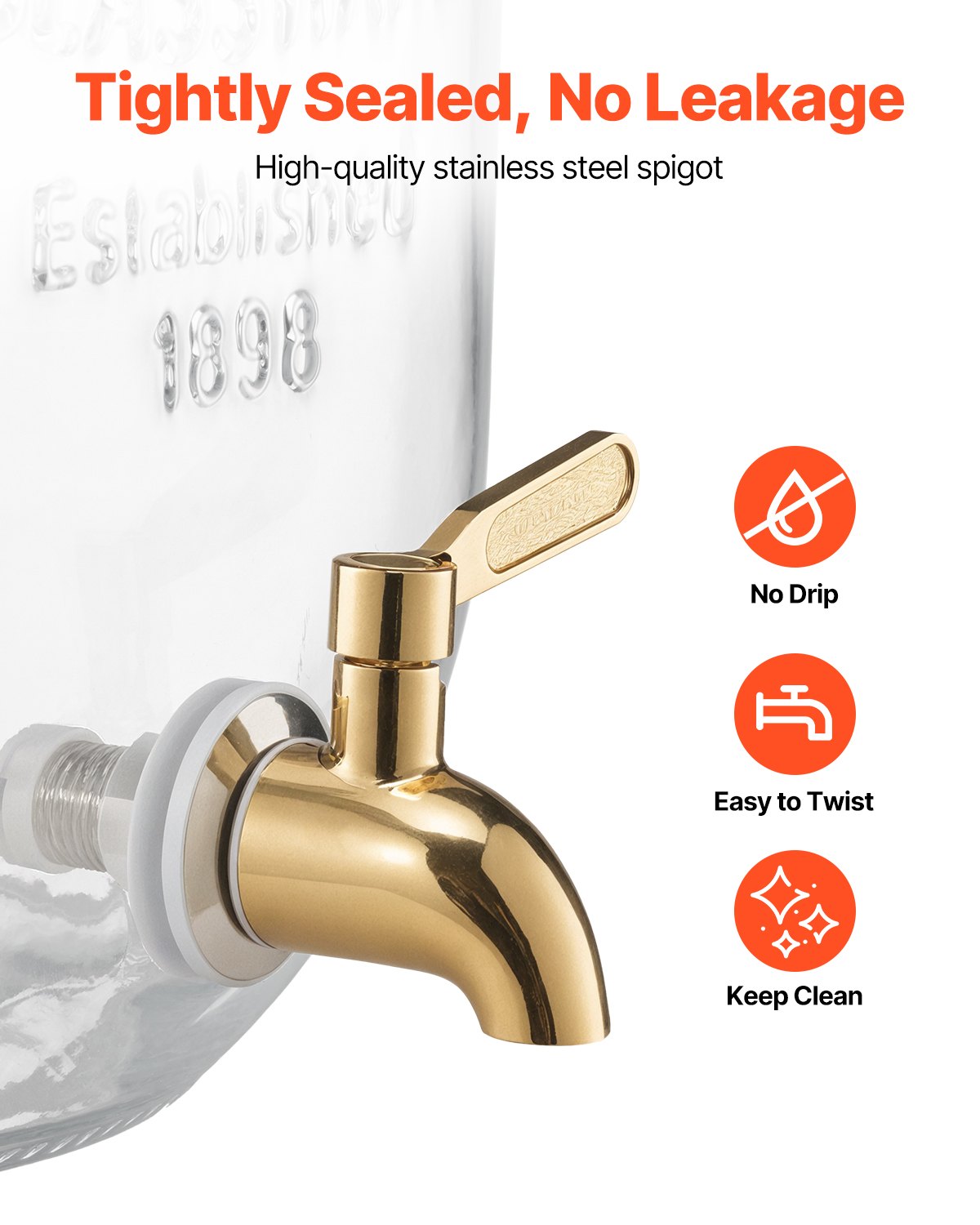 VEVOR Beverage Dispenser, 3 Pack 8L Drink Dispensers for Parties, Glass Juice Dispenser with Metal Stand, Stainless Steel Spigot, Infuser, Iced Tea Lemonade Juice Water Dispensers for Parties