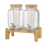 VEVOR Beverage Dispenser, 2 Pack 3.8L Drink Dispensers for Parties, Glass Juice Dispenser with Wood Stand, Stainless Steel Spigot, Infuser, Iced Tea Lemonade Juice Water Dispensers for Parties