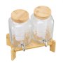 VEVOR Beverage Dispenser, 2 Pack 3.8L Drink Dispensers for Parties, Glass Juice Dispenser with Wood Stand, Stainless Steel Spigot, Infuser, Iced Tea Lemonade Juice Water Dispensers for Parties