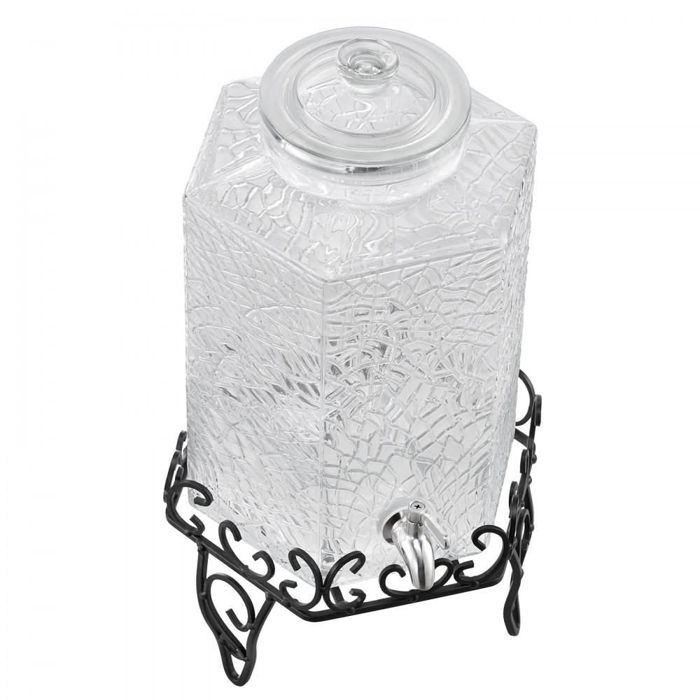 VEVOR Drankdispenser (1 x 10 L) voor Feesten Sapdispenser (gemaakt van glas) met druppelvrije kraan en metalen standaard Waterdispenser voor restaurants en feesten, limonade, ijsthee en zelfgemaakte drankendispenser