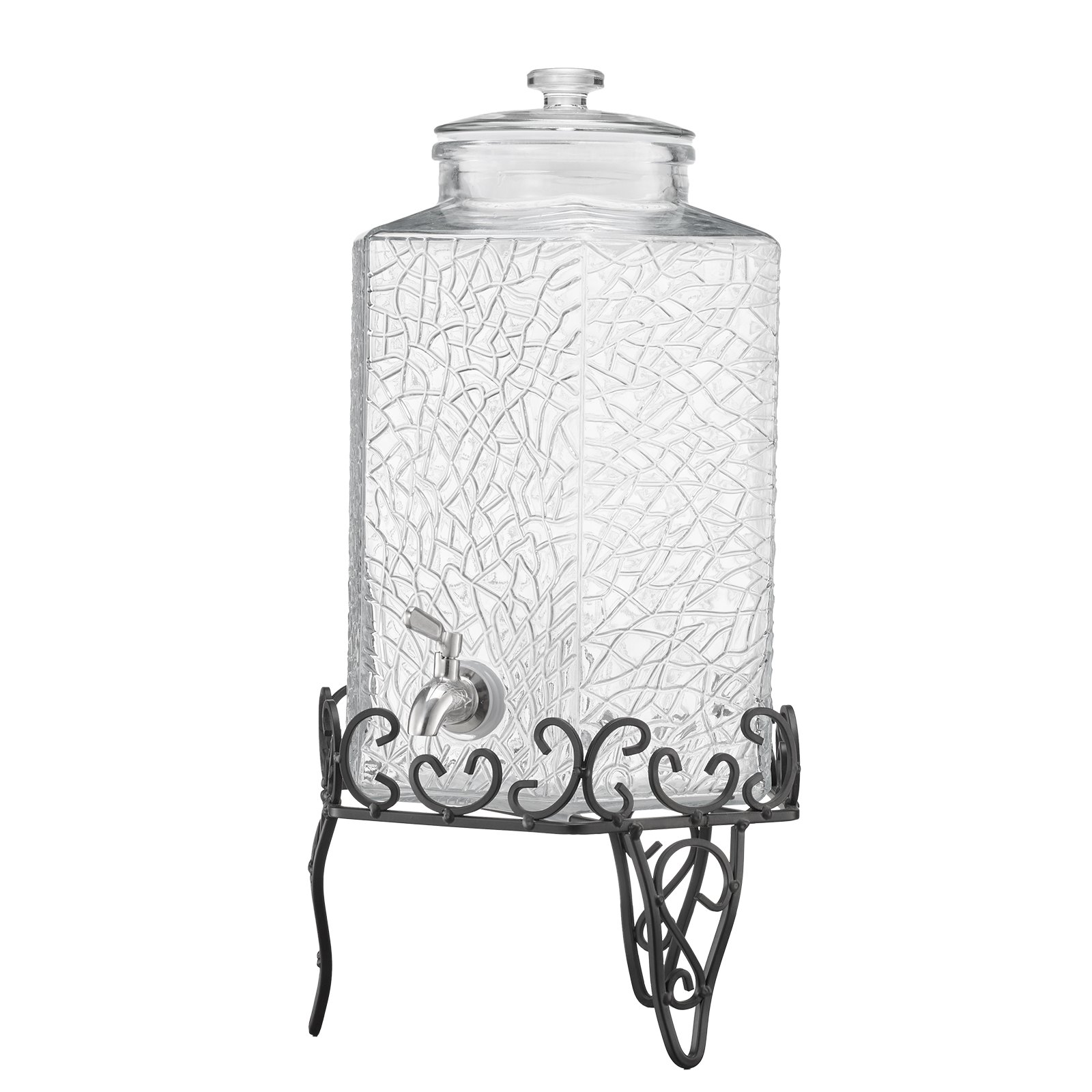 VEVOR Beverage Dispenser, 10L Drink Dispensers for Parties, Glass Juice Dispenser with Metal Stand, Stainless Steel Spigot, Iced Tea Lemonade Juice Water Dispensers for Parties