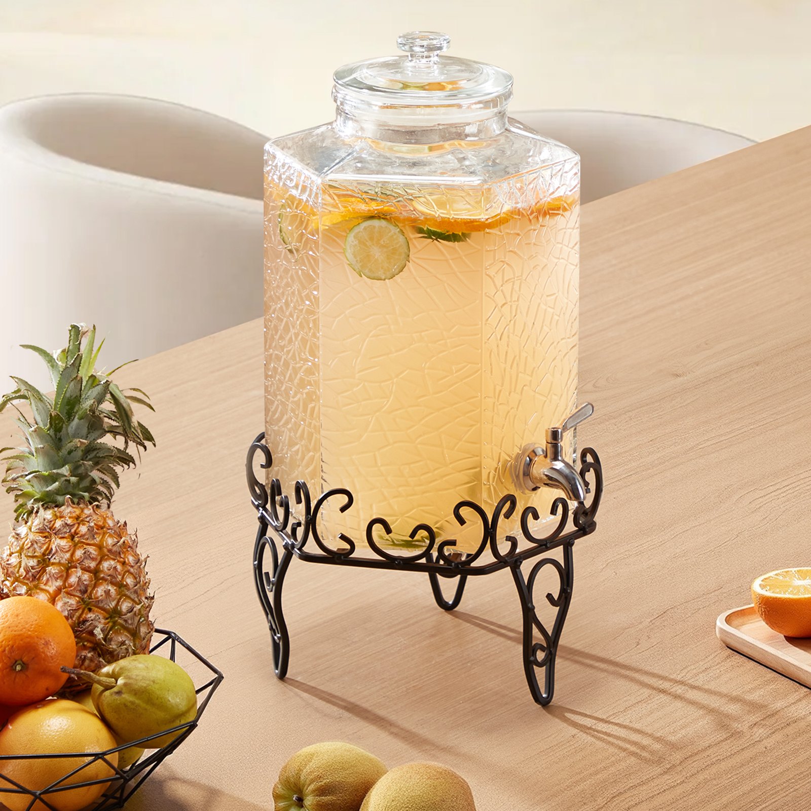 VEVOR Drankdispenser (1 x 10 L) voor Feesten Sapdispenser (gemaakt van glas) met druppelvrije kraan en metalen standaard Waterdispenser voor restaurants en feesten, limonade, ijsthee en zelfgemaakte drankendispenser