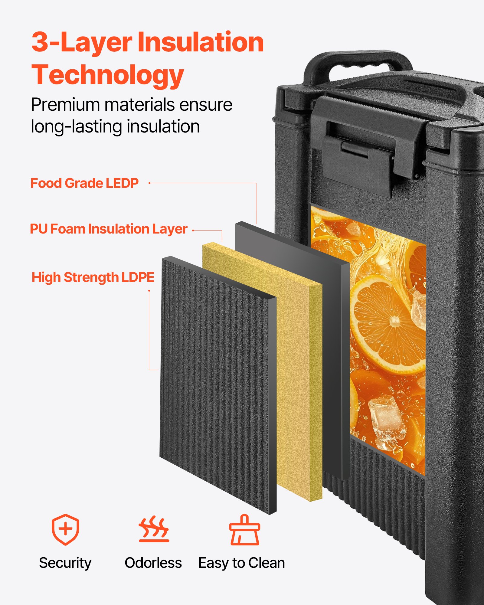 VEVOR Geïsoleerde Drankdispenser 19 L, Warme en Koude Drankdispenser met Kraan en Handvat, Voedselveilige Thermische Drankdispenserkoeler voor Thee, Koffie, Water in Cafés en Restaurants, Zwart