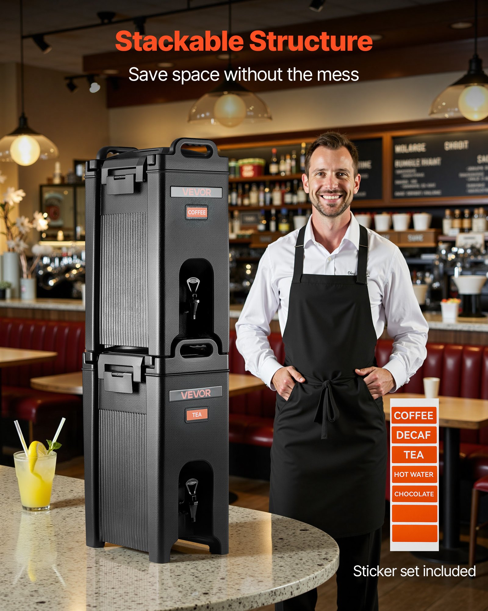 VEVOR Geïsoleerde Drankdispenser 19 L, Warme en Koude Drankdispenser met Kraan en Handvat, Voedselveilige Thermische Drankdispenserkoeler voor Thee, Koffie, Water in Cafés en Restaurants, Zwart