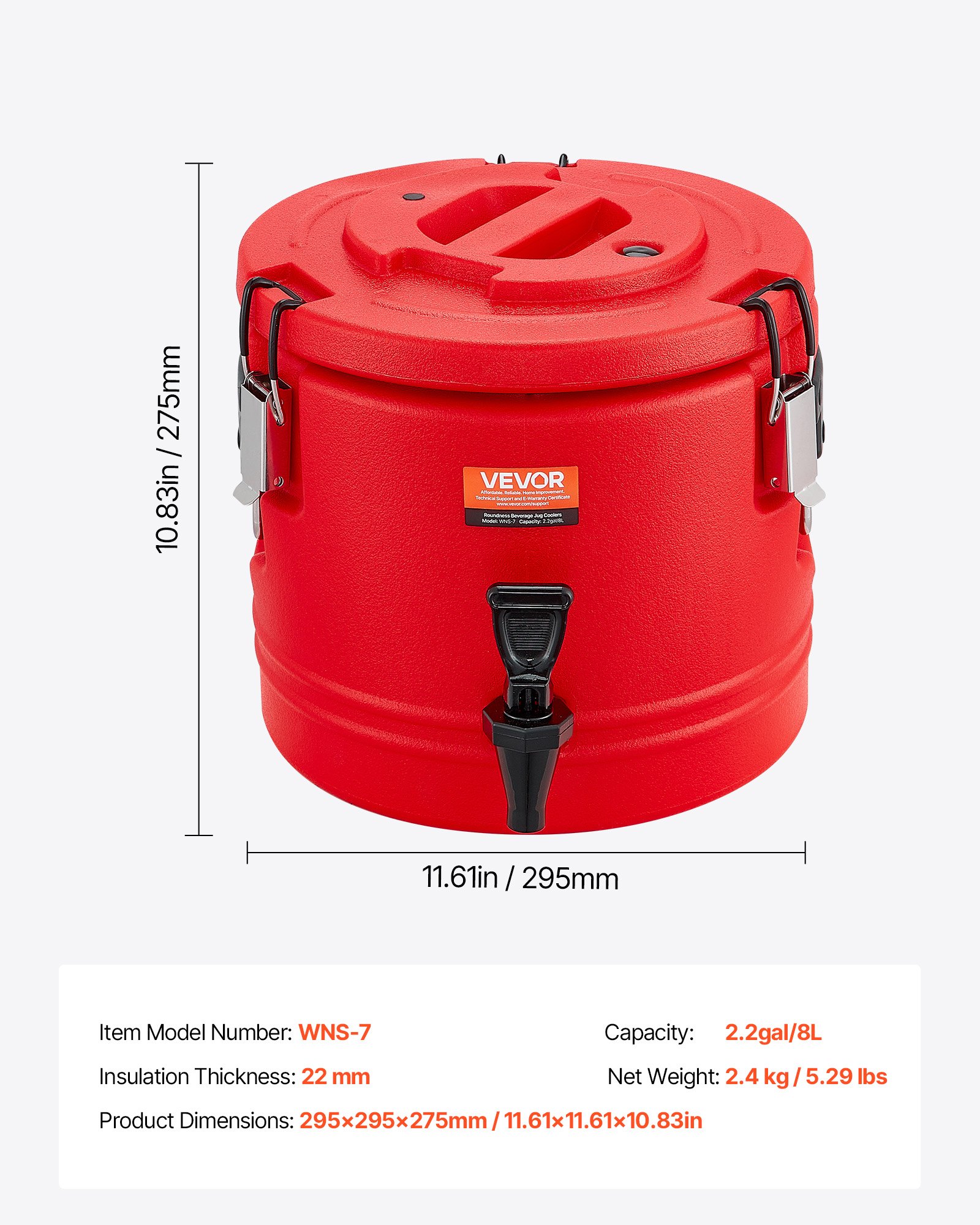 VEVOR Geïsoleerde Drankdispenser 8 L Thermische Drankdispenser voor Warme en Koude Dranken met Tap, Voedselveilige Koelkan met 304 Roestvrijstalen Binnenzijde, voor Thee Koffie Restaurant