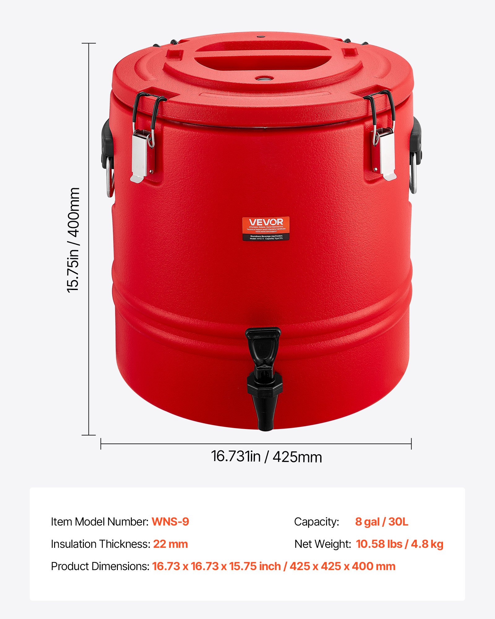 VEVOR Geïsoleerde Drankdispenser 30 L Thermische Drankdispenser voor Warme en Koude Dranken met Tap, Voedselveilige Koelkan met 304 Roestvrijstalen Binnenzijde, voor Thee Koffie Restaurant