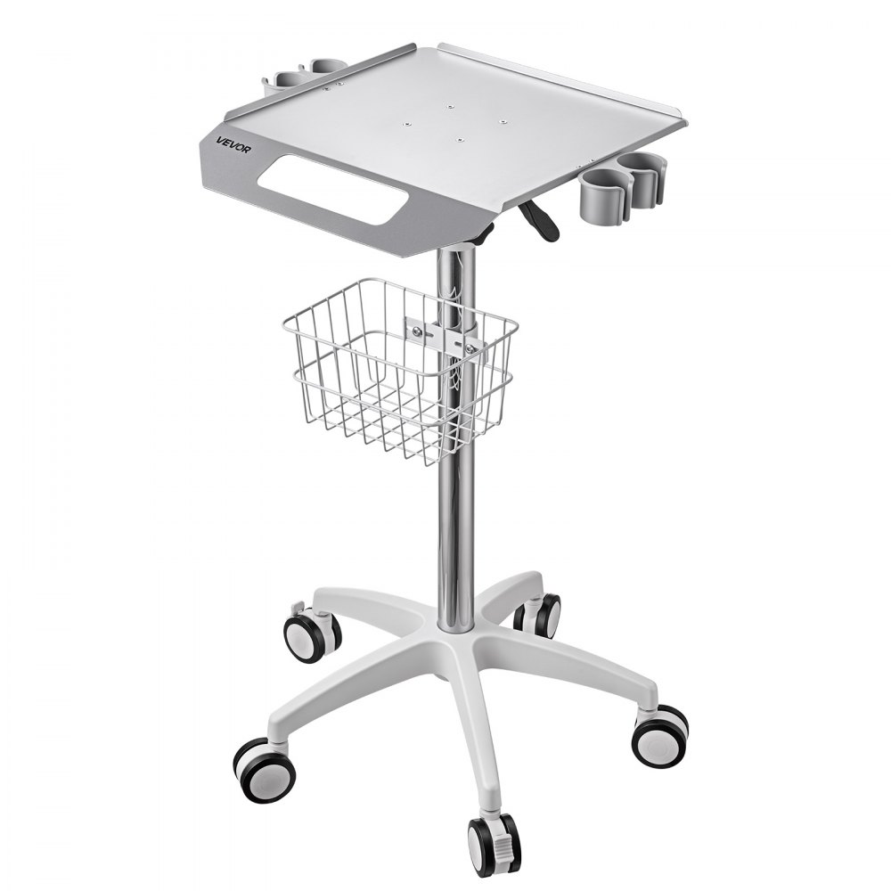 VEVOR Medische Trolley 30 kg Laboratoriumtrolley Medische Servicetrolley 915–1125 mm, voor Kliniek, Ziekenhuis, Laboratorium, Pneumatische Lift, In Hoogte Verstelbaar, Trolley met Opbergmand, 360° Zwenkwielen