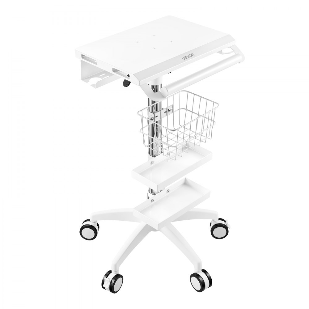 VEVOR Medische Trolley 30 kg Laboratoriumtrolley Medische Servicetrolley 56x56 cm, voor Kliniek, Ziekenhuis, Laboratorium, 905–1115 mm In hoogte verstelbaar Pneumatisch, Transporttrolley met 2 Opbergvakken, 1 Mand, 5 Wielen