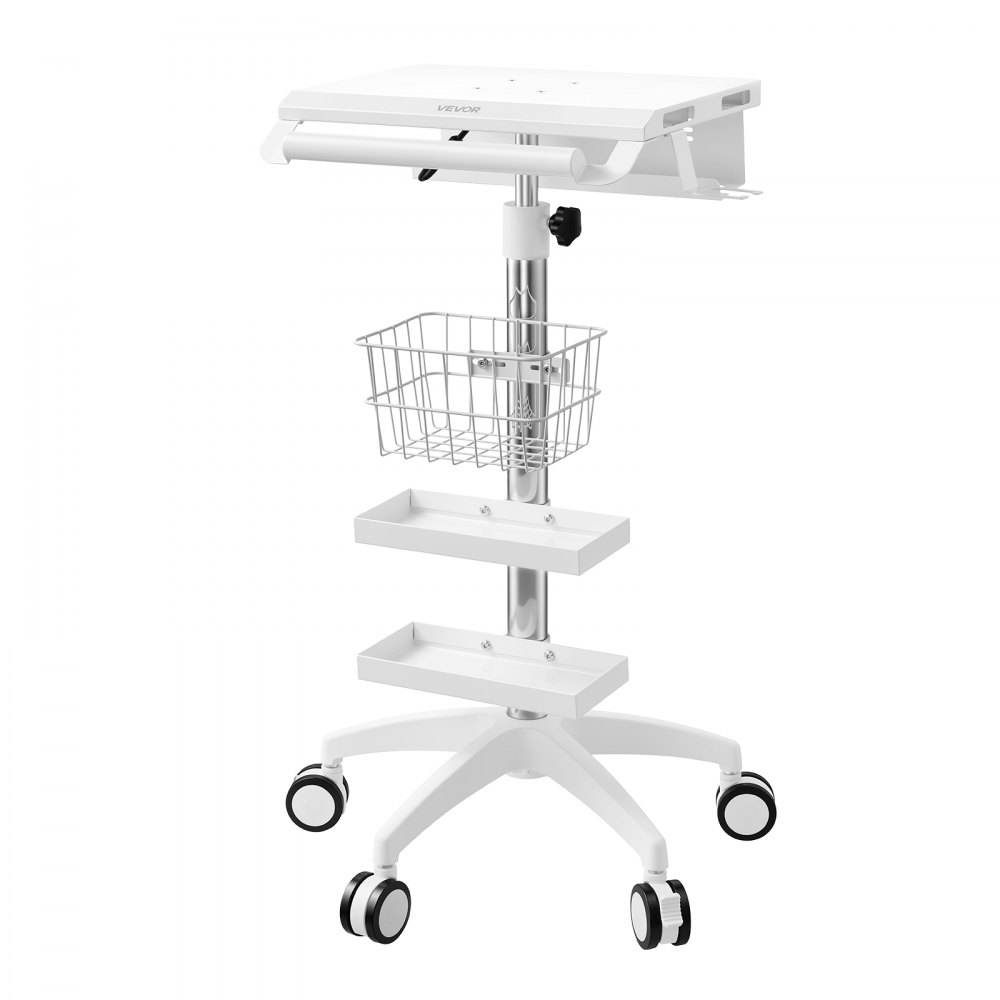VEVOR Medische Trolley 30 kg Laboratoriumtrolley Medische Servicetrolley 56x56 cm, voor Kliniek, Ziekenhuis, Laboratorium, 905–1115 mm In hoogte verstelbaar Pneumatisch, Transporttrolley met 2 Opbergvakken, 1 Mand, 5 Wielen