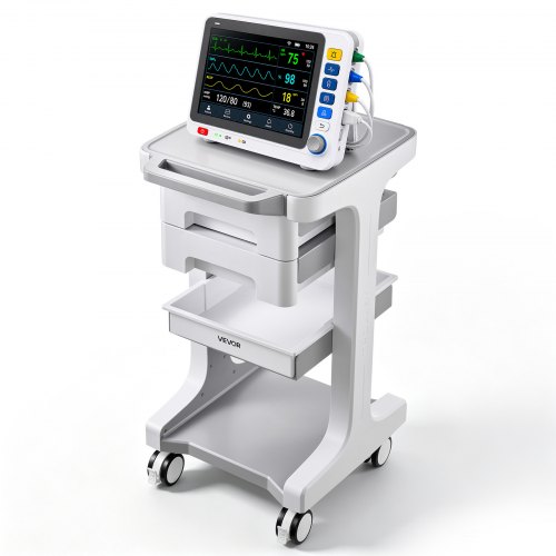 VEVOR Medische Trolley 50 kg Laboratoriumtrolley Medische Servicetrolley 41x47x76 cm, voor kliniek, ziekenhuis en laboratorium, Geluidsarme rolwagen met 2 laden, 360° zwenkwielen en verhoogde basis, wit
