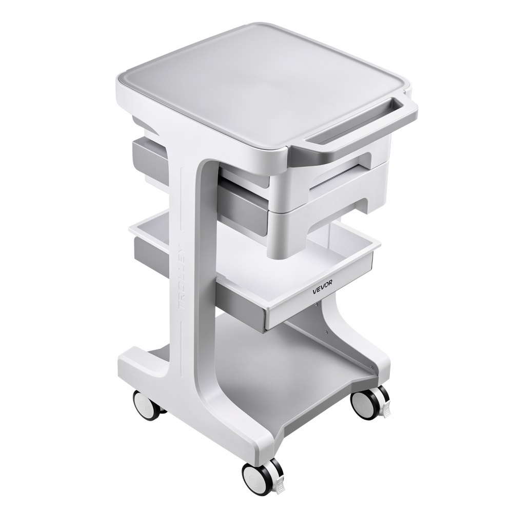 VEVOR Medische Trolley 50 kg Laboratoriumtrolley Medische Servicetrolley 41x47x76 cm, voor kliniek, ziekenhuis en laboratorium, Geluidsarme rolwagen met 2 laden, 360° zwenkwielen en verhoogde basis, wit