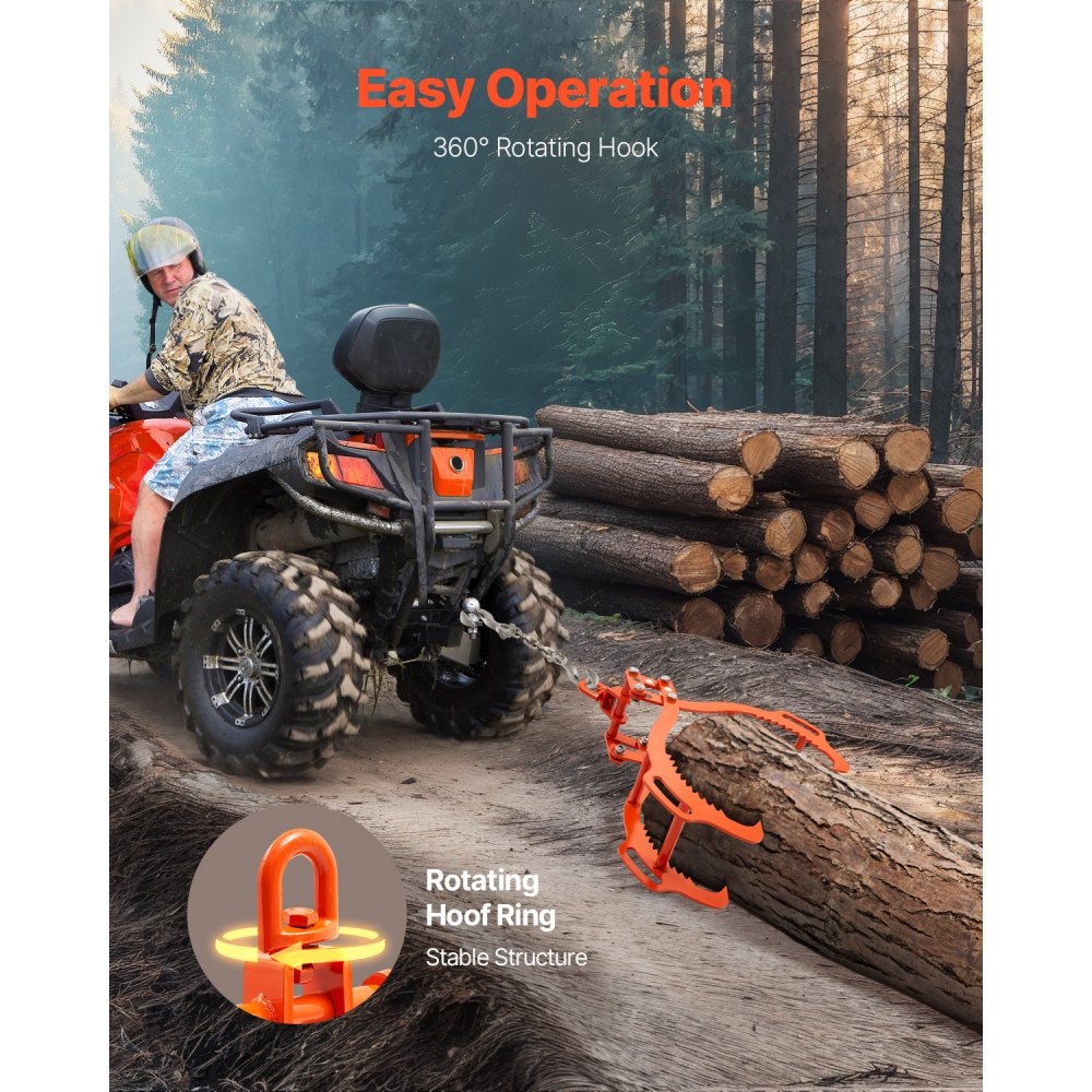 VEVOR 36in Log Lifting Tongs, 4-Claw Log Tongs, Heavy Duty Steel Log Grapple, 3300LBS Lifting Capacity, Swivel Log Graper Timber, Eagle Claw Design, Log Skidding Tongs for Trucks, Tractors, Forklifts