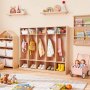 VEVOR Open houten kinderkledingkast, kapstok met 10 haken en 15 vakken (5 grote + 10 kleine), kapstok en opbergplank voor kinderkamer, thuis, kleuterschool, kinderdagverblijf