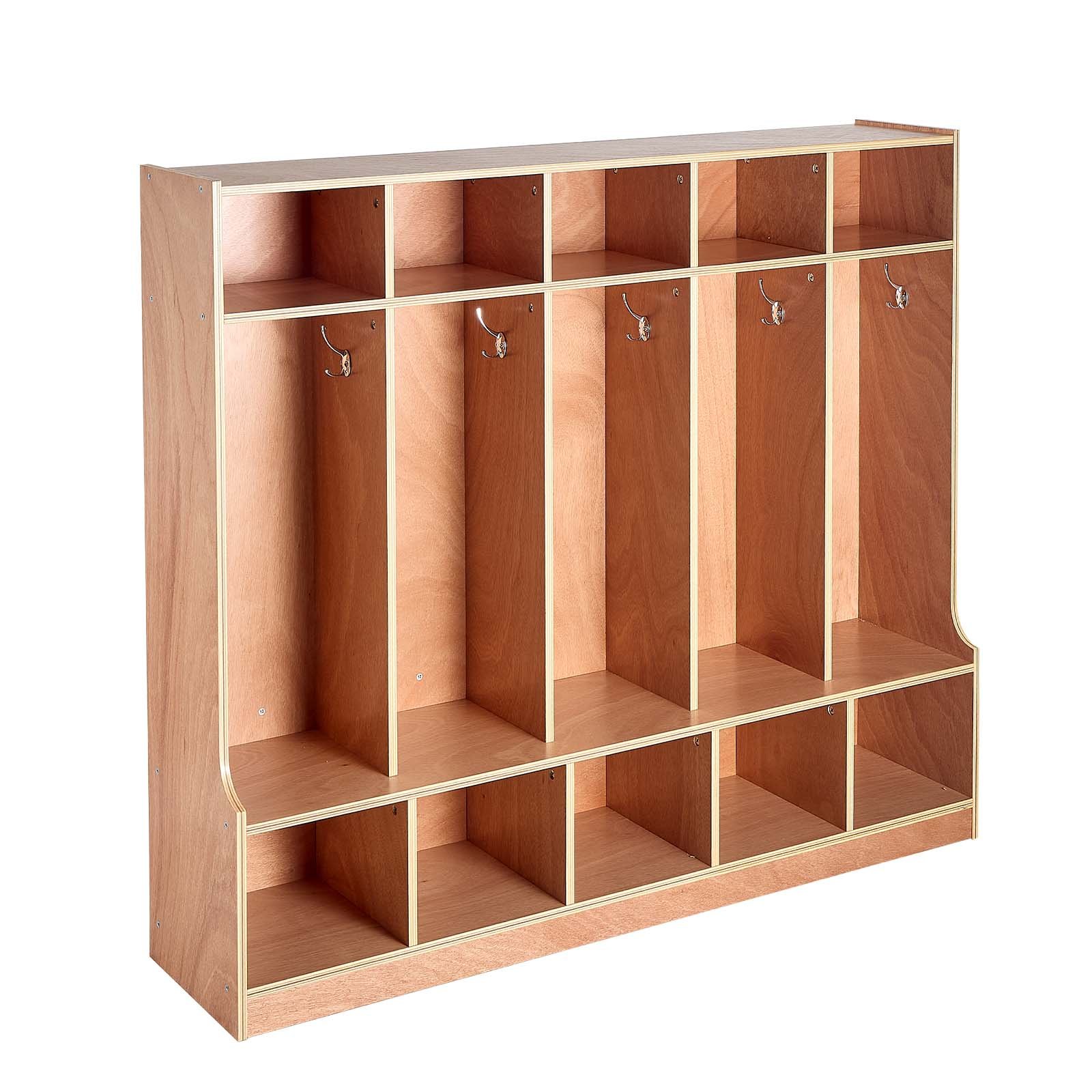 VEVOR Open houten kinderkledingkast, kapstok met 10 haken en 15 vakken (5 grote + 10 kleine), kapstok en opbergplank voor kinderkamer, thuis, kleuterschool, kinderdagverblijf