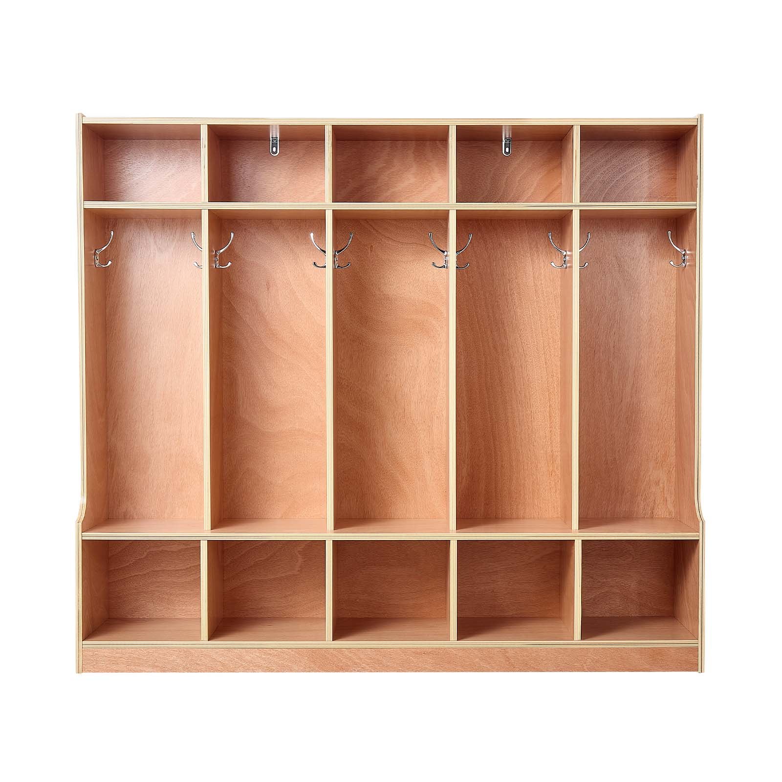 VEVOR Open houten kinderkledingkast, kapstok met 10 haken en 15 vakken (5 grote + 10 kleine), kapstok en opbergplank voor kinderkamer, thuis, kleuterschool, kinderdagverblijf