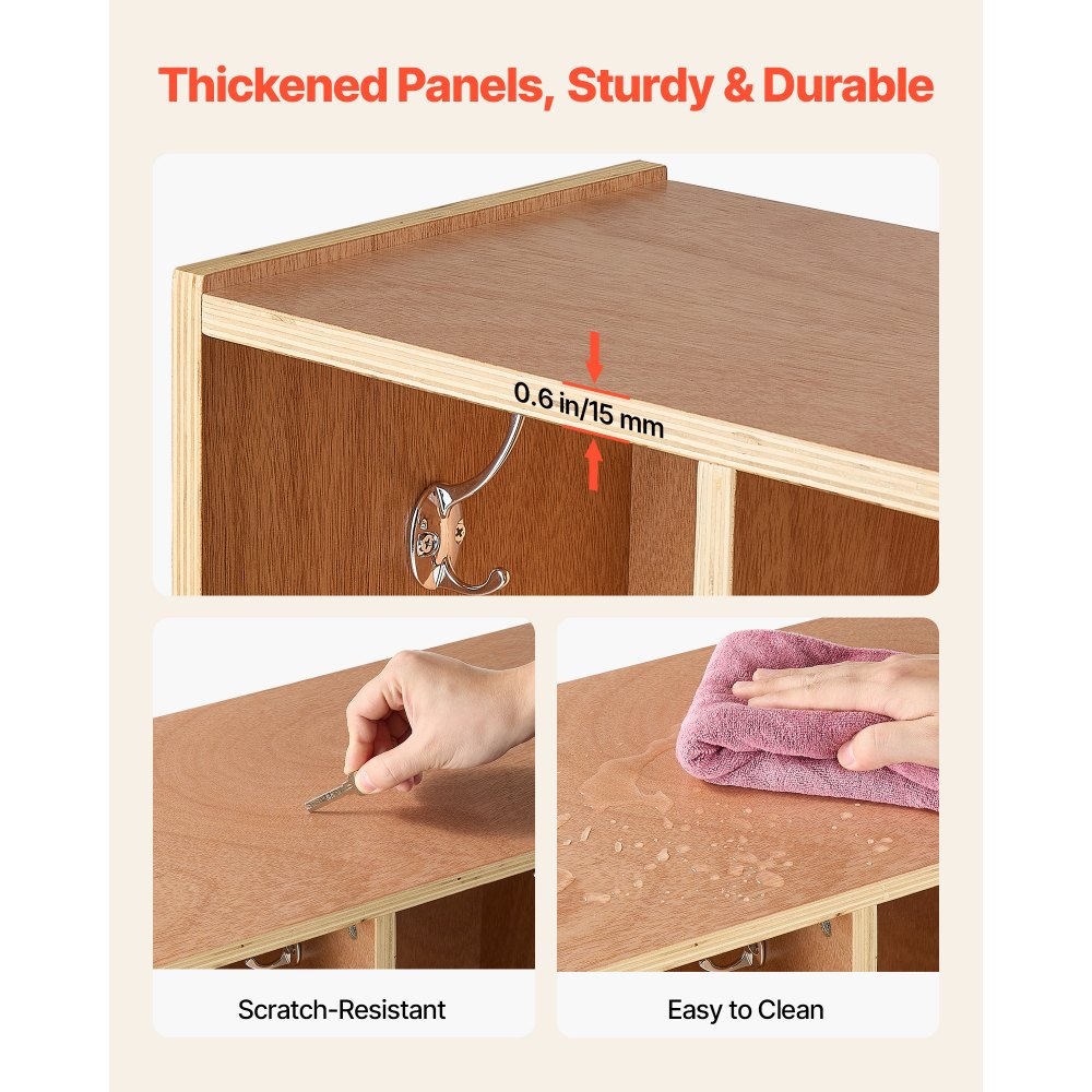 VEVOR 5-Section Kids Coat Locker, Wooden Toddler Cubby Storage Organizer with 10 Hooks & Non-Slip Mat, Modern Kid Coat Cubbies with 5 Small Open Storage Boxes for Home, Kindergarten, Daycare, Natural