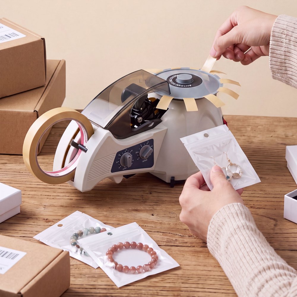 VEVOR automatische tapedispenser met instelbare snijlengte van 10-60 mm, elektrische tapesnijder voor afplaktape, mylartape, hittebestendige tape, tapebreedte van 5-25 mm, verpakking en opslag