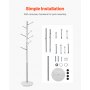 VEVOR Coat Rack, Freestanding Coats Rack Stand with Stable Marble Base & 8 Hooks, Free Standing Hall Coat Tree for Entryway, Bedroom, Office, Living Room, Modern Clothes Hanger for Coats, Hats, Bags