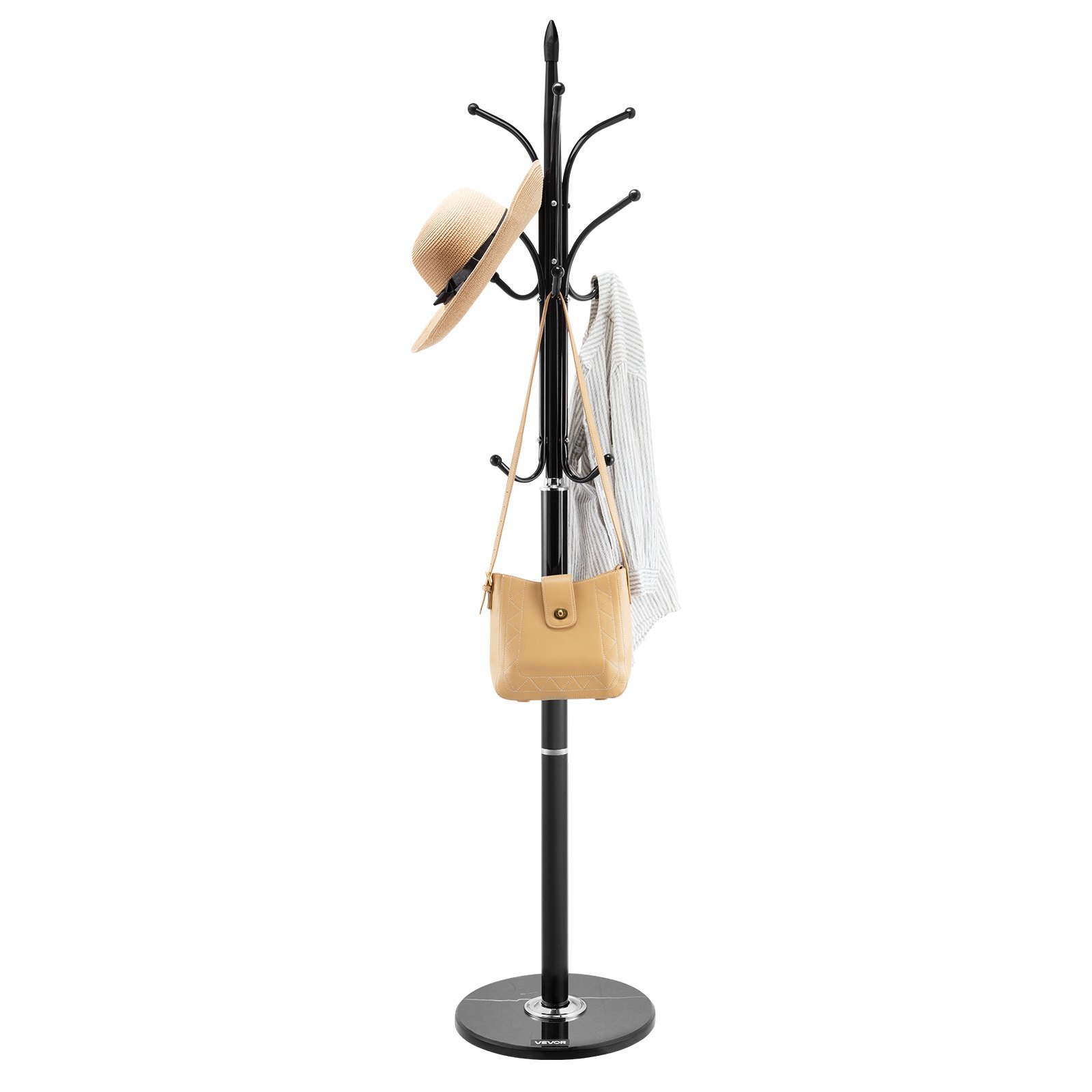 VEVOR Coat Rack Freestanding, Coats Tree Stand with Stable Marble Base & 6 Hooks, Free Standing Hall Coat Rack for Entryway, Bedroom, Office, Living Room, Modern Clothes Hanger for Coats, Hats, Bags