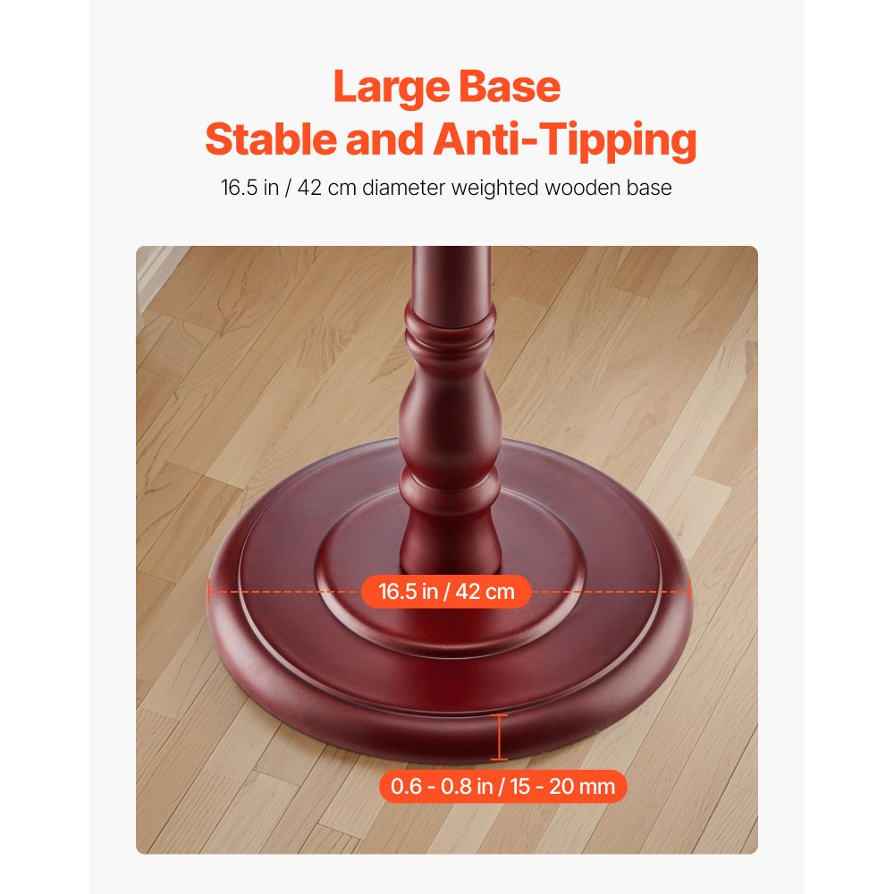 VEVOR Houten Kapstok, 420 x 420 x 1760 mm, Kledingrek met Stevige Basis en 11 Haken, Jassenrek voor Hal, Slaapkamer, Woonkamer, Ophangrail voor Jassen, Hoeden, Tassen